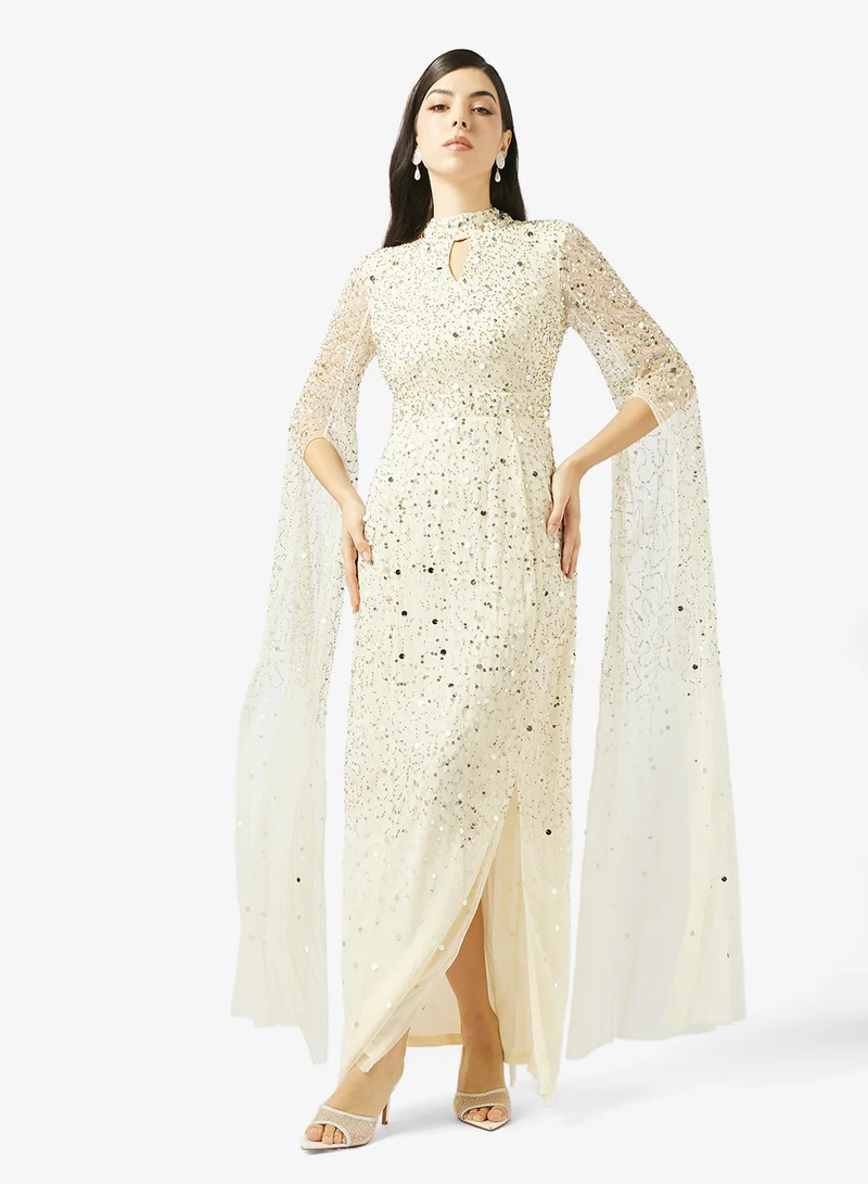 Amelia Rose Cape Sleeve Side Slit Dress